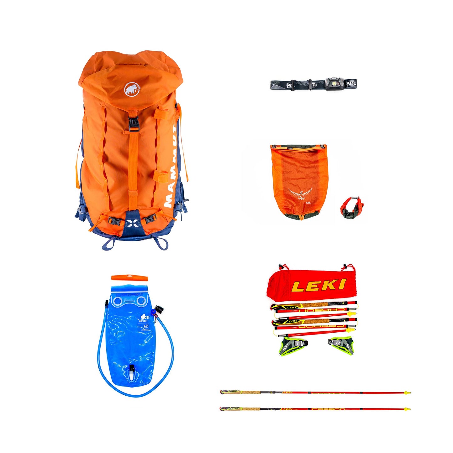 Wanderset (Rucksack + Wanderstöcke + Trinkblase + Stirnlampe)